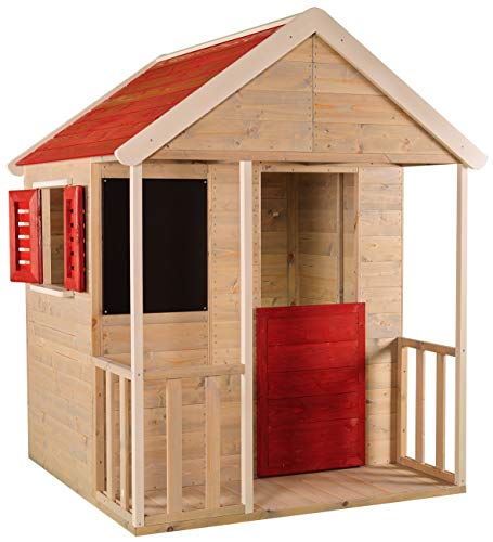 Wendi Toys M5 Kinderspielhaus Holz | Spielhaus Holz | Gartenhaus Kinder mit Tafel und Fensterlädenin in Rot | Spielhaus Kinder | Outdoor Spielzeug ab 3 Jahre von Wendi Toys