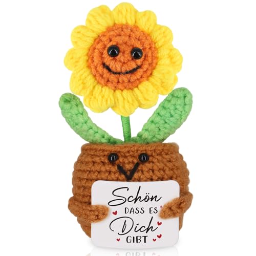 WenmthG Danke Geschenk Positive Sonnenblume Deutsch Glücksbringer, Dankeschön Geschenke für Freunde Kollegen und Famili Gestrickte Sonnenblume Positive Kartoffel Deutsch Ersatz von WenmthG