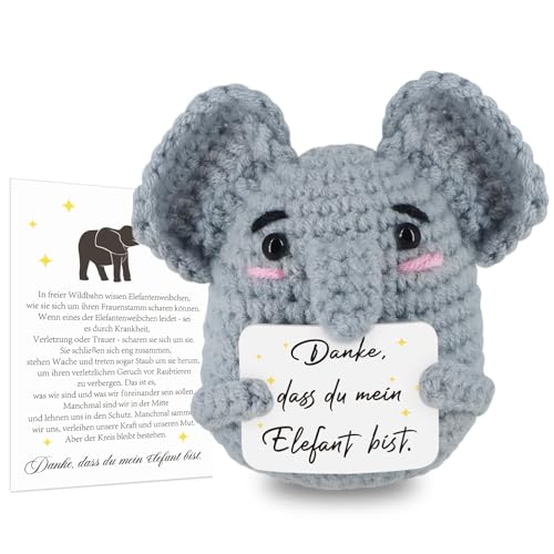 WenmthG Pocket Hug Deutsch Glück Elefant Glücksbringer, Gute Gesserung Geschenke Positive Gestrickter Elefant, Positive Kartoffel Deutsch Ersatz - 1 St von WenmthG