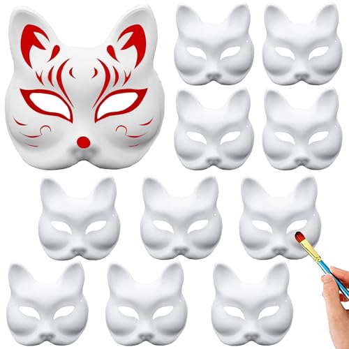 Fuchs Cosplay Maske, 10 Stücke Leere Maske, Cosplay Maske Weiß, Weiße Fuchs Maske, Fuchs Unbemalte Masken, Weiße DIY Maske, Für Cosplay, Karneval, Maskerade, Halloween, Diy Masken Partyzubehör von Wenrou