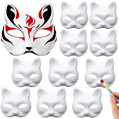 10 Stücke Therian Mask, Katzenmaske, Weisse Katzenmaske, Unbemalt Katze Masken, Diy Handgemalte Katzenmaske Weiß Zum Bemalen, Für Cosplay, Karneval, Maskerade, Halloween, Diy Masken Partyzubehör von Wenrou