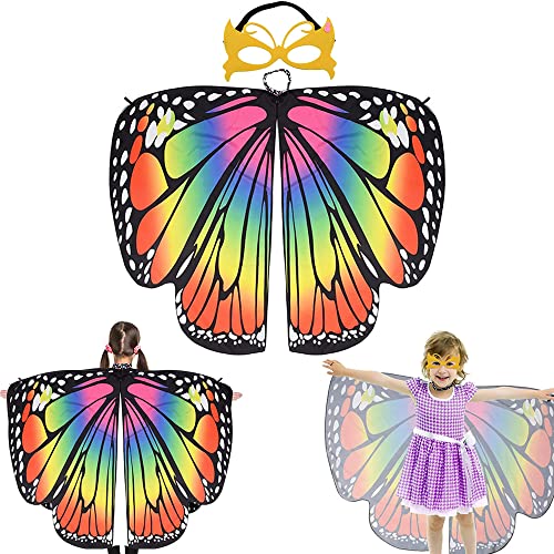 Schmetterling Sling Umhang, Schmetterlingsflgel Mit Augenmaske, Schmetterling Kostüm Kinder, Schmetterlingsflügel, Schmetterling Kostüm Set, Kinderkostüme für Partys, Halloween, Rollenspiele (Farbig) von Wenrou