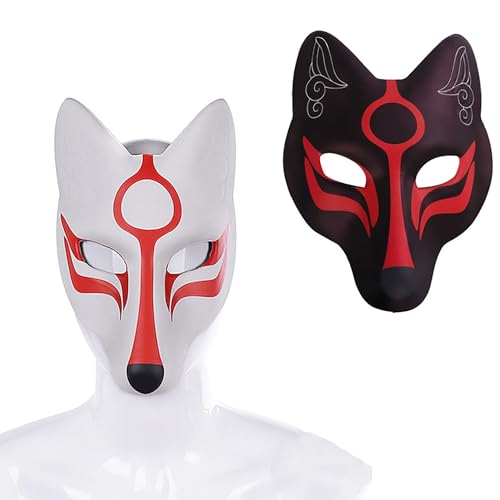 Wenrou 2 Stück Halloween Fuchs Masken, Party Dekorative Masken, Maskerade Kostüm Maske, Fuchsmaske Maske, Japanische Kabuki Masken, für Karneval, Halloween, Cosplay Partys Kostüm Requisiten von Wenrou