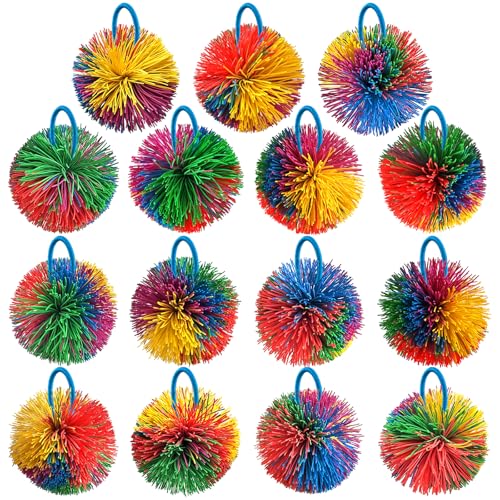 15 Packungen Silikon Sehnige Bälle Monkey Stringy Balls Rainbow Sensory Fidget Stringy Balls Soft Stress and Anxiety Relief Balls Birthday Gifts Party Favors Bälle mit Reifen von Wensdr