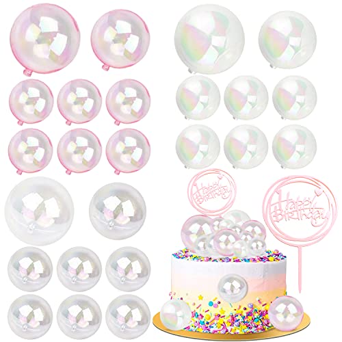 25 Stück Tortendeko Kugeln Rosa | Cupcake Deko Bubble Bunte Ball | Happy Birthday Cake Topper | für Tortendeko Geburtstag Hochzeit Hochzeitstag Babyparty von Wentsent