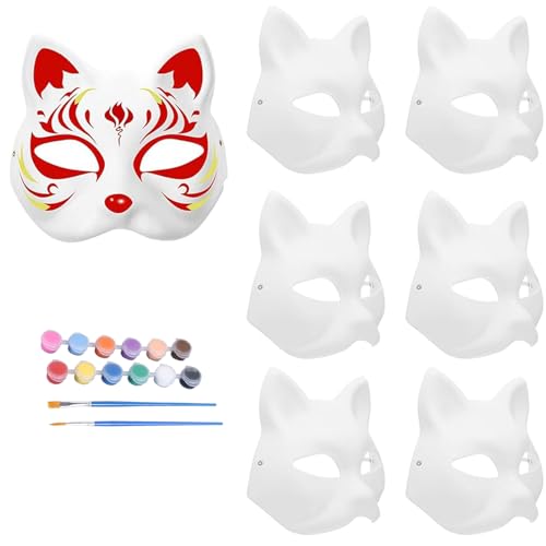 Wenyue 6 Stücke Cat Mask Katzen Maske Maske DIY Masken Zum Bemalen Tiermasken Blank White Cat Katzen Maske Damen Maskerade Zum Dekorieren Von Malerei Maskerade Cosplay Party Katzenmaske Mit Pinsel von Wenyue