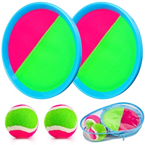 Weokeey Klettballspiel Klettball Strandspielzeug Strandspiele Ballspiel Wurfspiel Kinderspielzeug Outdoor Spiele für Draußen Ostergeschenke Kinder 3 4 5 6 7 Jahren Junge Mädche von Weokeey