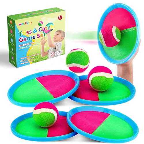 Weokeey Klettballspiel für Kinder Klettball Strandspielzeug Outdoor Spielzeug Wasserdicht Klettspiel Wurf Spiel Kinderspiele Ostergeschenke Kinder ab 3 4 5 6 7 Jahre Ballspiele für Draußen Garten von Weokeey