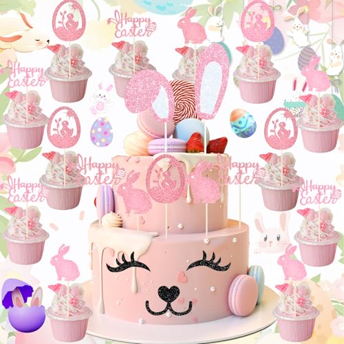 Weploda 17 Stück Easter Hase Cupcake Toppers, Ostern Tortendeko, Easter Bunny Kuchen Deko, Ostern Tortendeko Hase Cupcake Toppers, für Ostern Party Deko Kinder Bunny Themenparty Party von Weploda