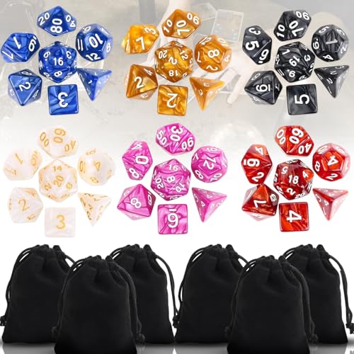 Weploda 42 Stück DND Dice Set, Farbspiel Würfel, Polyedrische Würfel Set, Polyedrisch Würfel Set Mit 6 Schwarz Beutel, Würfel Rollenspiele Würfel Kinder Spiele Tischkartenspiele(6 Farben) von Weploda