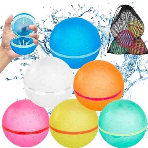 Weploda 6 Stück Magnetisches Wasserballon, Wasserbomben Selbstschließend Wiederverwendbar, Wiederverwendbare Wasserball, Outdoor Sommerspaß Wasserspielzeug, Für Wasserpartys(Mit Netzbeutel) von Weploda