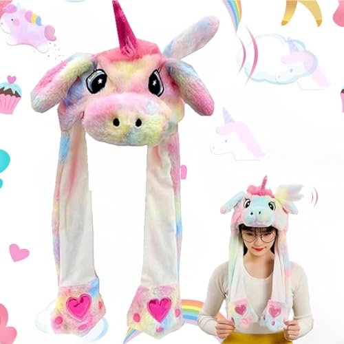 Weploda Plüsch Einhorn Hut, Mütze Mit Beweglichen Ohren, Hasenohren Plüsch Hut, Kaninchen Hut Ohren Lustige Tier Ohr, Niedlicher Hasen Plüsch Hut Für Make Up Party,Weihnachtsfeier Fasching,Karneval von Weploda