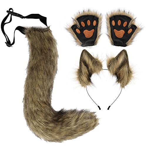 Handschuhe-Schwanz-Set, 280 G Tragbare Wolf-Fuchs-Pelzohren, Einfach Zu Tragendes Kostüm, Flauschiger Fuchsschwanz, Wolf-Kostüm-Verkleidung Für Pelzige Fuchs-Accessoires, Erwachsene, Frauen Und Ausgef von Weppduk