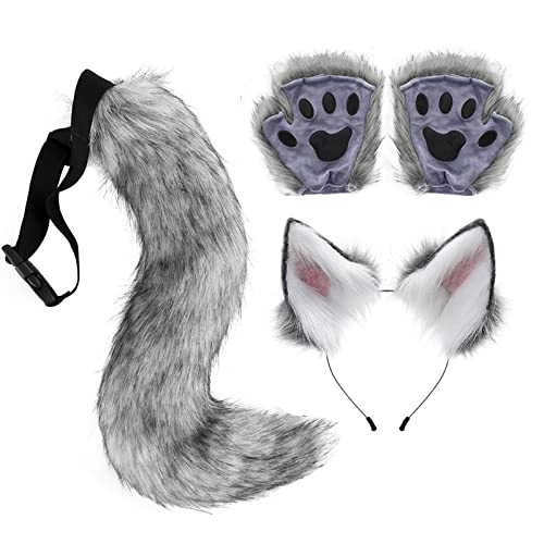 Handschuhe-Schwanz-Set, 280 G Tragbare Wolf-Fuchs-Pelzohren, Einfach Zu Tragendes Kostüm, Flauschiger Fuchsschwanz, Wolf-Kostüm-Verkleidung Für Pelzige Fuchs-Accessoires, Erwachsene, Frauen Und Ausgef von Weppduk