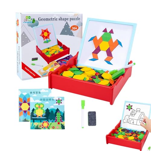 Weppduk Blöcke mit magnetischem Muster, Blöcke mit Holzmuster – pädagogisches Tangram – Blöcke mit geometrischen Formen, Puzzleblöcke, Tangram-Puzzle für Kinder 3+ frühes Lernspielzeug von Weppduk