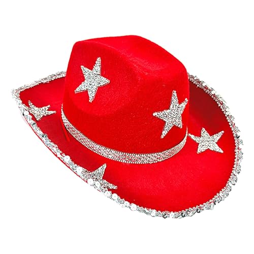 Weppduk Cowboyhut mit Sternen, Cowgirl-Hut, Glitzer-Cowboyhut mit Filzstern für Damen, Cowgirl-Hut, bunt, Halloween-Kostüm für Partys, Abschlussbälle, Hochzeiten von Weppduk