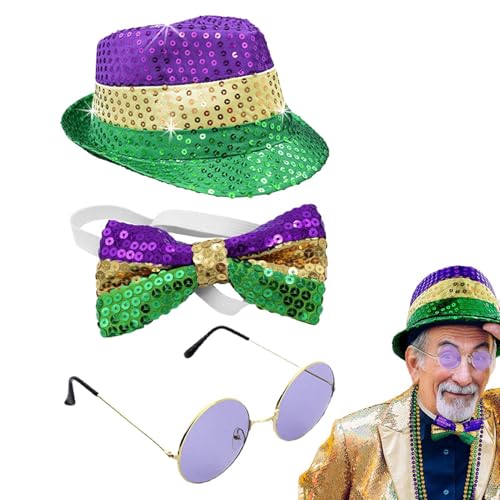 Weppduk Faschingshut, Faschingshüte für Damen | Partyzubehör für Fasching mit Pailletten - Damen Hut Mardi Gras Hut mit Glitzer Glänzend Fliege Sonnenbrille von Weppduk