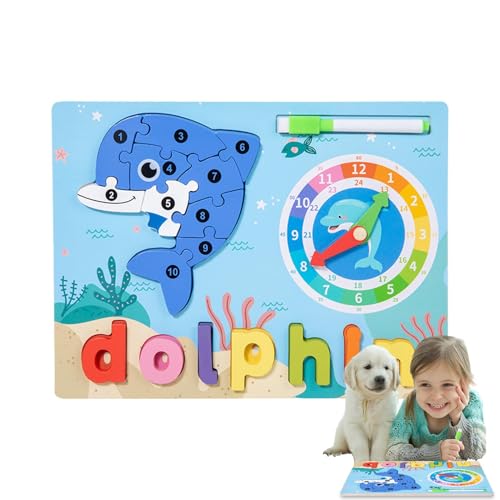 Weppduk Kleinkind-Tierpuzzle,Kleinkind-Tierpuzzle - Niedliches Tierform-Sortierpuzzle,Lernaktivitäten, Tierpuzzle mit Lernuhr-Buchstaben-Matching-Spiel für Vorschulkinder von Weppduk