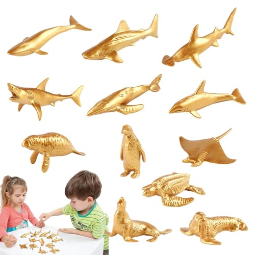 Weppduk Meerestierfiguren, Meerestiere Spielzeug | Ornament Spielzeug Modell Gold Sea, Miniatur-Meerestierfiguren Modelldekoration, Lernspielzeug für Tiere von Weppduk