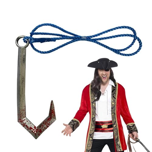 Weppduk Piraten-Haken mit Seil, Spielzeug mit Piratenhaken, realistischer Piraten-Haken mit dekorativem Haken aus blauem Seil - Zubehör für Piratenkostüme Lebendiges Spielzeug von Weppduk