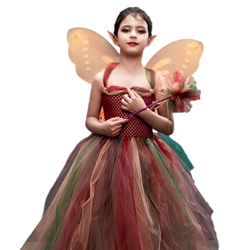 Weppduk Prinzessin Fee Kleid Kinder, Mädchen-Fee-Flügel-Kleid, Fairy Wings Outfit mit Flügeln Fairy Stick Ear Set Geburtstag Ostern Halloween Party von Weppduk