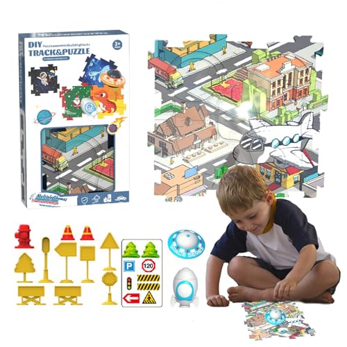 Weppduk Puzzle-Track für Kinder, Puzzle-Track-Fahrzeuge - Puzzlebahn für Kinder | Puzzlebahn für Lernfahrzeuge für Jungen und Mädchen, Feinmotorik für Elektroautos im Alter von Weppduk