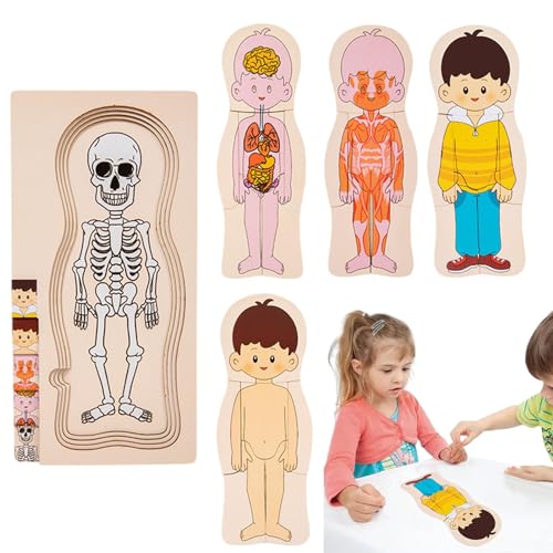 Weppduk Puzzle mit Körperteilen aus Holz, Holzpuzzle mit menschlichen Körpern,Pädagogisches Anatomie-Puzzle und Modellpuzzle für den menschlichen Körper - Interaktives Puzzle für den menschlichen von Weppduk