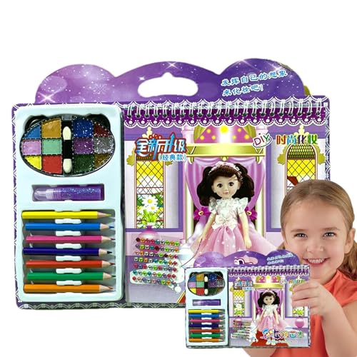 Weppduk Spielzeug-Make-up-Set, Make-up-Spiele für Mädchen – Playset zum Schminken auf Papier, Bastelset für Kinder, Aufkleberbuch zum Anziehen, Reisespiele, Aktivitäten von Weppduk