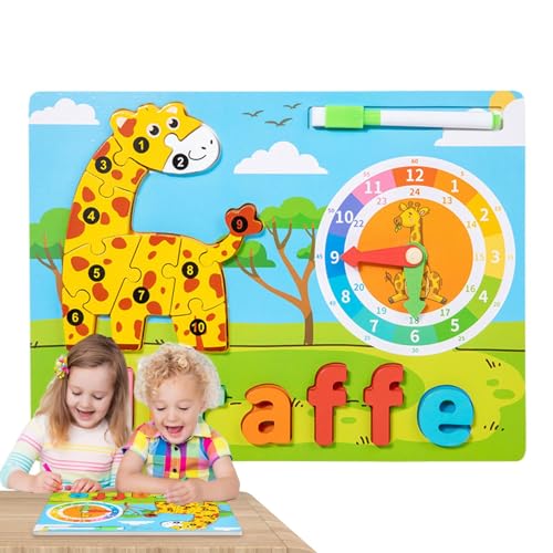 Weppduk Tierpuzzle für Kinder, Tierpuzzle für Kinder | Niedliches Kinderpuzzle Giraffe Elefant | Matching Spiel und Buchstaben 'Lernuhr, Lernaktivitäten für von Weppduk