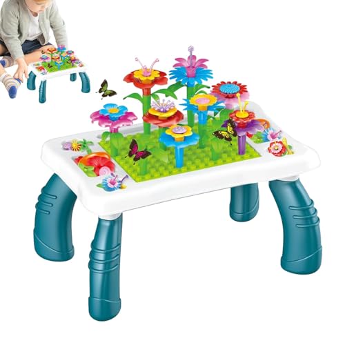 Weqizuerqi Blumen-Baustein-Set, Blumen-Bauspielzeug für Kinder - Zusammenbau-Blumenstrauß-Spielzeug-Block-Set | Pädagogisches Vorschul-Gartenspielset für Schreibtisch, Tisch, Heimdekoration von Weqizuerqi