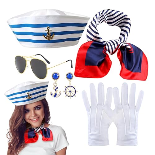 Weqizuerqi Yachtkapitän Kostüm, marineblau, Boot, Schal, Hut, Sonnenbrille, Set für Erwachsene, 5 x Verkleidungskleidung für Kreuzfahrt, nautische Cosplay-Party Weqizuerqi Yachtkapitän Kostüm, marineblau, Boot, Schal, Hut, Sonnenbrille, Set für Erwachsene, 5 x Verkleidungskleidung für Kreuzfahrt, nautische Cosplay-Party von Weqizuerqi