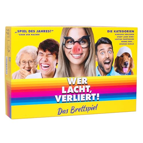 WER LACHT, VERLIERT! Buntes Brettspiel für Dich und die ganze Familie! Möge der Lustigere gewinnen! Gesellschaftsspiel ab 12 Jahre, für 3-8 Spieler - Witziges Geschenk und Partyspiel von Wer lacht, verliert!