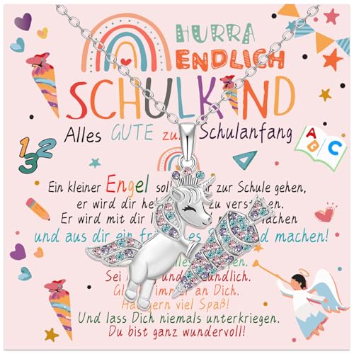 Werfunee Einschulung Geschenk Schultüte Mädchen Einhorn Halskette für Schulkind 2025- Füllung Schulanfang Glücksbringer mit Grußkarte Geschenkbox Werfunee Einschulung Geschenk Schultüte Mädchen Einhorn Halskette für Schulkind 2025- Füllung Schulanfang Glücksbringer mit Grußkarte Geschenkbox von Werfunee