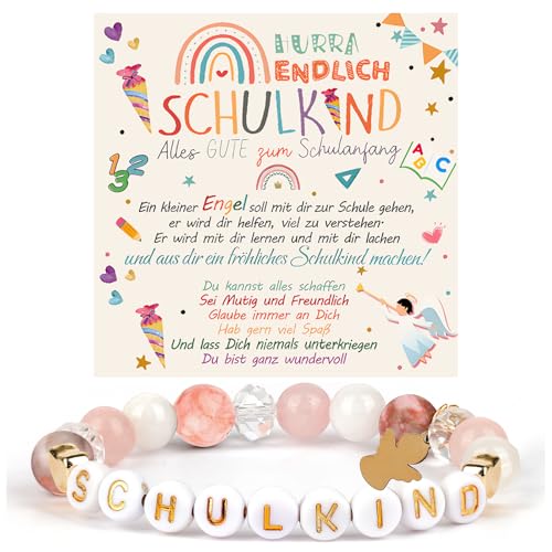 Werfunee Einschulung Geschenk Schultüte Mädchen Schutzengel Armband für Schulkind - Füllung Schulanfang Glücksbringer mit Grußkarte Geschenkbox Werfunee Einschulung Geschenk Schultüte Mädchen Schutzengel Armband für Schulkind - Füllung Schulanfang Glücksbringer mit Grußkarte Geschenkbox von Werfunee
