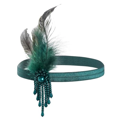 1920s Feder Stirnband, Flapper Stirnband, Damen Gatsby Kostüm Accessoires, Vintage Kostümzubehör, Quaste Kristall Feder Stirnband für Hochzeitsfeier Karneval Fasching Deco Kostüm (Grün, Standard) von Werownsgso