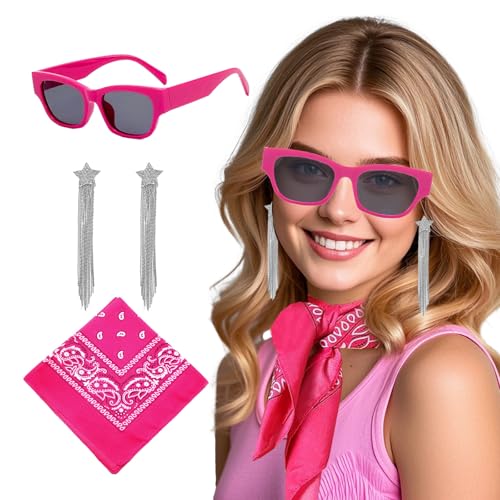 Werownsgso 80er 90er Jahre Rosa Accessoires Damen, Rosa Stirnband Sonnenbrille, Jahre Retro Party Set, Pink Costume Accessories für Karneval Costume Neon Kostüm Fasching Partys von Werownsgso