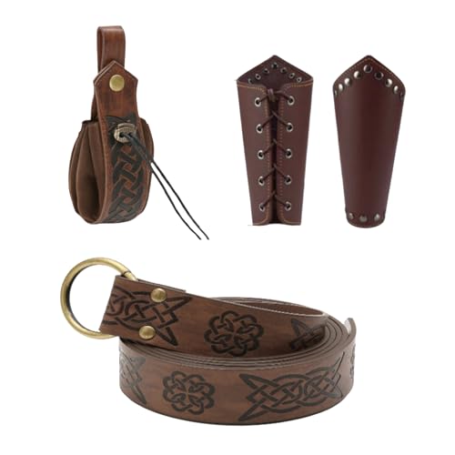 Werownsgso Mittelalte Kleidung für Damen Herren Accessoires Set, Mittelalte Gürtel, Armschienen und GüRteltasche，Halloween Nekromanten Anzug für Cosplay Wikinger Piraten Hexe Ritter Renaissance Kostüm von Werownsgso