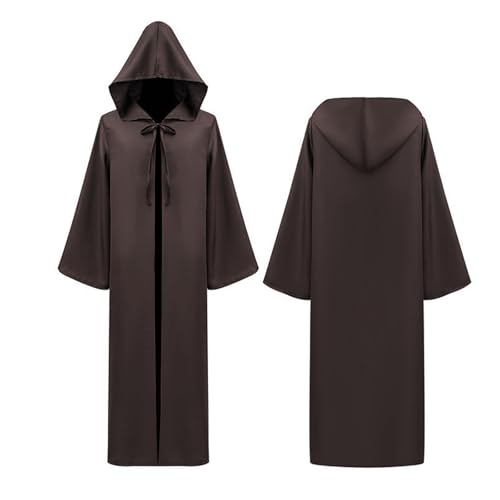 Werownsgso Umhang mit Kapuze, Priester Robe Mönch Kostüm, Mittelalterliche Herren Robe, Männer Mönchskutte Kostüm für Halloween Karneval Cosplay Party (Braun, XXL) von Werownsgso