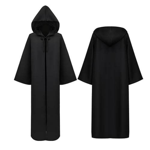 Werownsgso Umhang mit Kapuze, Priester Robe Mönch Kostüm, Mittelalterliche Herren Robe, Männer Mönchskutte Kostüm für Halloween Karneval Cosplay Party (Schwarz, XL) von Werownsgso