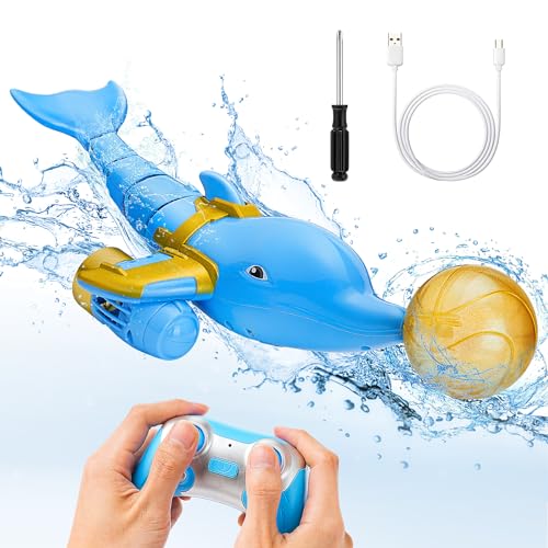 Weslery Ferngesteuertes Delfinboot, 2.4G RC Delfinboot Spielzeug mit rotierendem Ball & Buntem Licht hochsimuliertes tauchfähiges Delfin Elektro Wasserspielzeug Geschenk für Erwachsene Kinder von Weslery