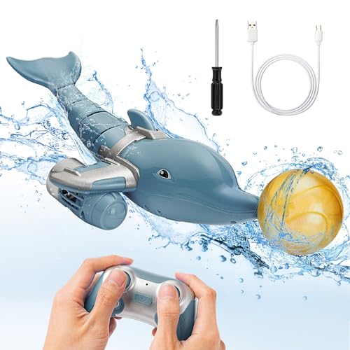 Weslery Ferngesteuertes Delfinboot, 2.4G RC Delfinboot Spielzeug mit rotierendem Ball & Buntem Licht hochsimuliertes tauchfähiges Delfin Elektro Wasserspielzeug Geschenk für Erwachsene Kinder (Grey) von Weslery