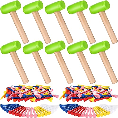 Wettarn 10 Stück Kinder-Hammerspielzeug, 100 Stück Holz-Golf-Tees, kleiner Kunststoffhammer, Simulation, Holzhammer, Wartungsspielzeug, Hammer, Bambus-Heringe für Spiel, pädagogische Schule, Geschenk, von Wettarn