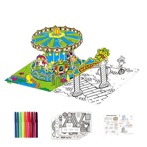 Wezalget 3D-Puzzle für Kinder, 3D-Graffiti-Puzzle,3D-Malpuzzles zum Thema Vergnügungspark | DIY-Kunstbedarf, innovatives interaktives Frühentwicklungsspielzeug für Jungen, Mädchen, Kinder im Alter von von Wezalget