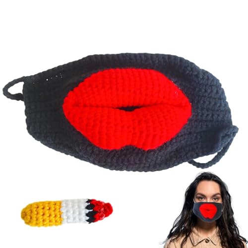 Wezalget Gestrickte Gesichtsbedeckung, süße Gesichtsbedeckung - Gehäkelte Gesichtsbedeckung, Wurst-Mund-Maskerade-Gesichtsmaske,Wiederverwendbare Gesichtsbedeckung für Karneval, Modenschauen, von Wezalget