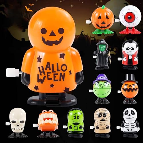 12 Stücke Halloween Kürbis Ghost Skull Wind Up Spielzeug,Kinder Aufziehspielzeug Halloween lustige Springen Spielzeug für Parteibevorzugung Goody Bag Füller Fledermaus Mumie Zombie, Mehrfarbig von Wffeila