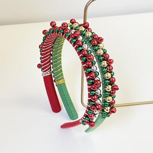 Wffeila 2 Stück Weihnachts Kopfschmuck,Weihnachten Haarschmuck mit Glöckchen,Weihnachtsstirnband Rot Grün, Weihnachten Mädchen Haarschmuck Set,Kinder Party Weihnachtsbaum Kostüm Zubehör von Wffeila