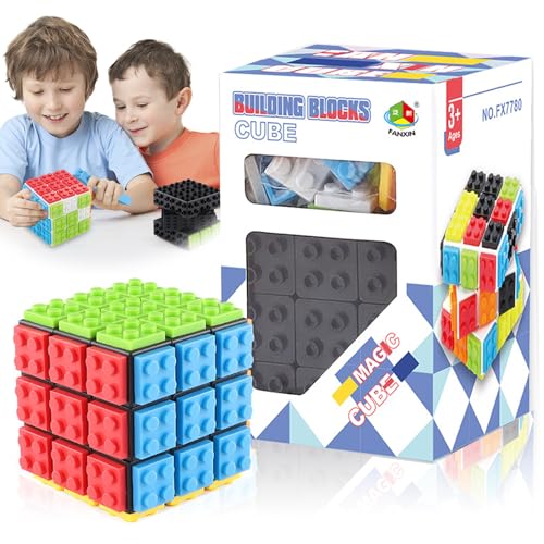 Magic Cube, 3x3 Build-on Brick Magic Cube Puzzle 2-in-1 Zauberwürfel Spielzeug kompatibel, Cube Knobelspiele Magischer Würfel Spielzeug für Kinder Erwachsene Jungen Mädchen Geschenk(Schwarz) von Wffeila