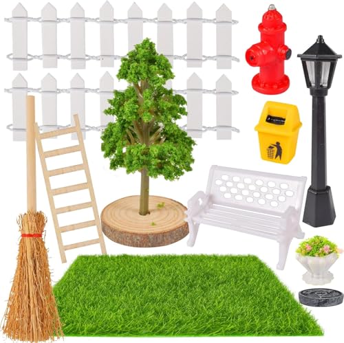 Wffeila 12 Stück Miniatur Garten Zubehör, Mini Gartenmöbel Deko,Mikrolandschaft, Mini Garten Möbel Deko Set, Geeignet für Outdoor-Gartendekoration Puppenhaus DIY Dekoration Märchengarten, für Kinder von Wffeila