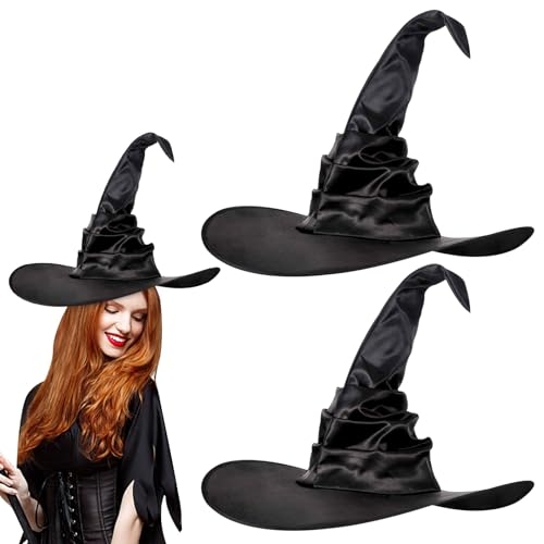 Wffeila 2 Stück Halloween Hexenhüte, Hexenhut Halloween Kostüm Damen Hexe Accessoires Hexenhut Damen Cosplay Zauberer Hut Erwachsene Dekoration für Halloween Party (Schwarz) von Wffeila