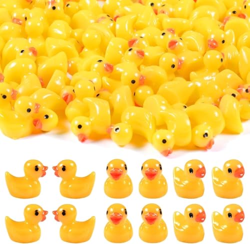 Wffeila Mini Harz Enten 100 Stück, Mini Enten Figuren Miniatur Enten,Mini Harz Enten zum Basteln,Miniatur Figuren Niedliche Ente Dekoration für DIY Aquarium Garten Landschaft Puppenhäuser von Wffeila